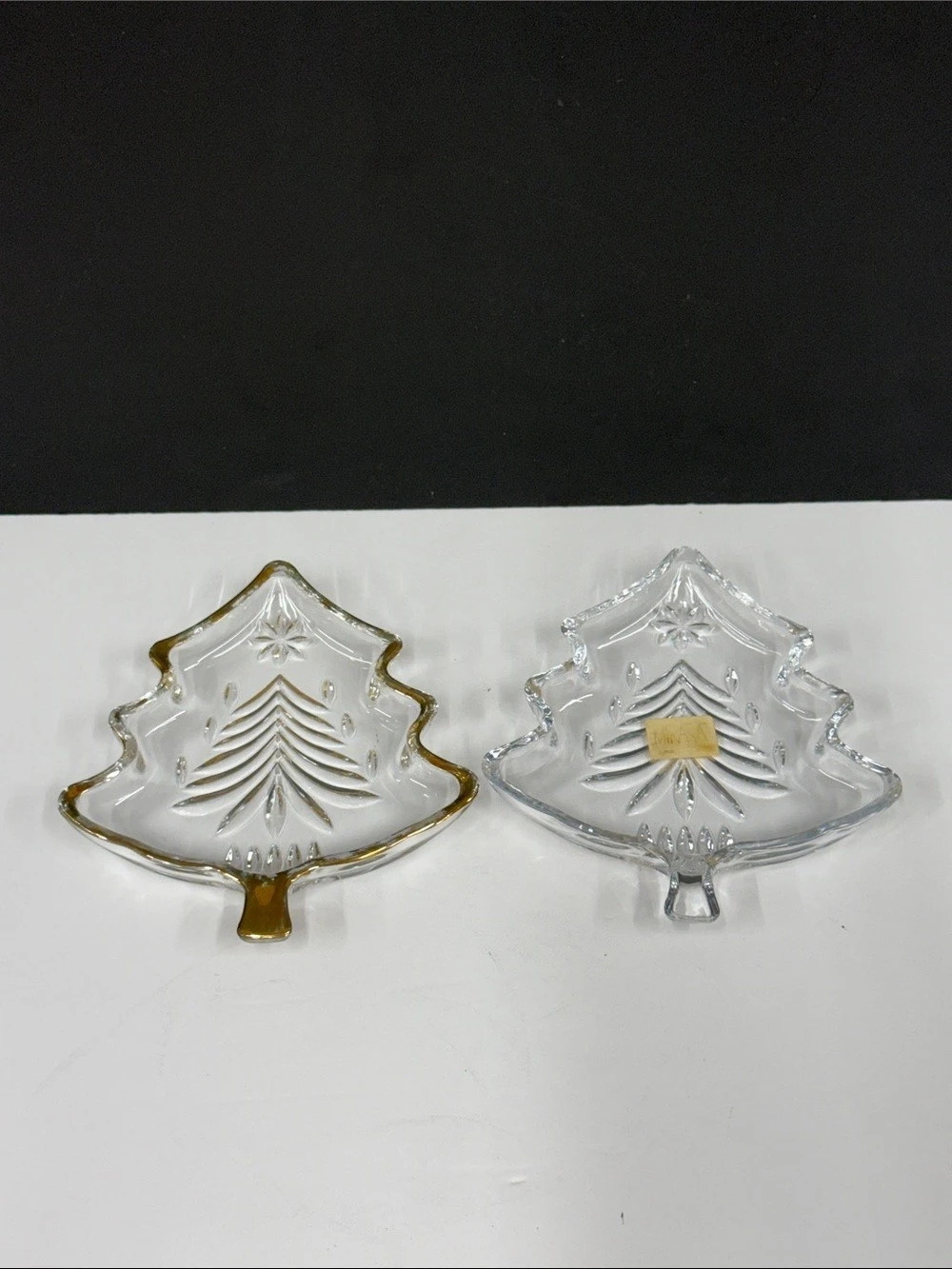 Vintage Mikasa Christmas Tree Crystal Candy Dishes Clear & Amber – Set of 2